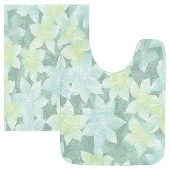 2 Piece Soft Bathroom Rug Set Light Blue Flowers Bath Mat and U-Shaped Toilet Contour Rug (16"x24" 20"x24")