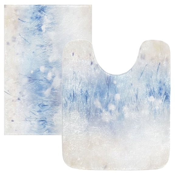 2 Piece Soft Bathroom Rug Set Light Blue Grass Bath Mat and U-Shaped Toilet Contour Rug (16"x24" 20"x24")