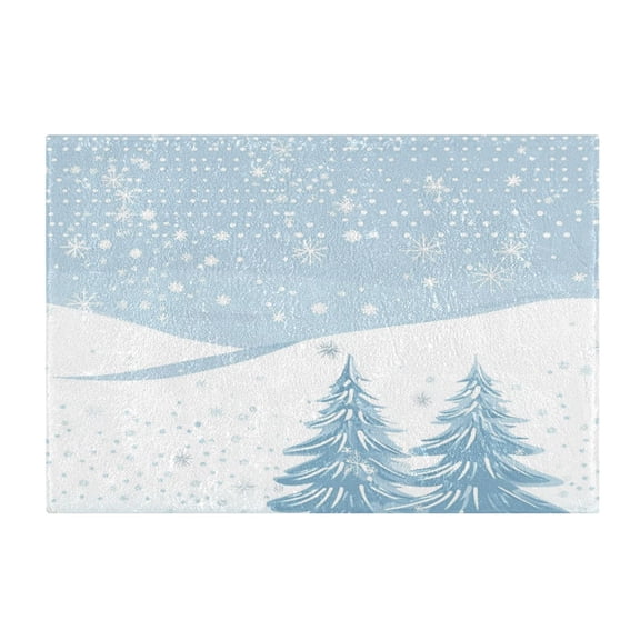 Soft Bathroom Rug Set Light Blue Snow Scene Bath Mat and U-Shaped Toilet Contour Rug (16"x24"+20"x24")