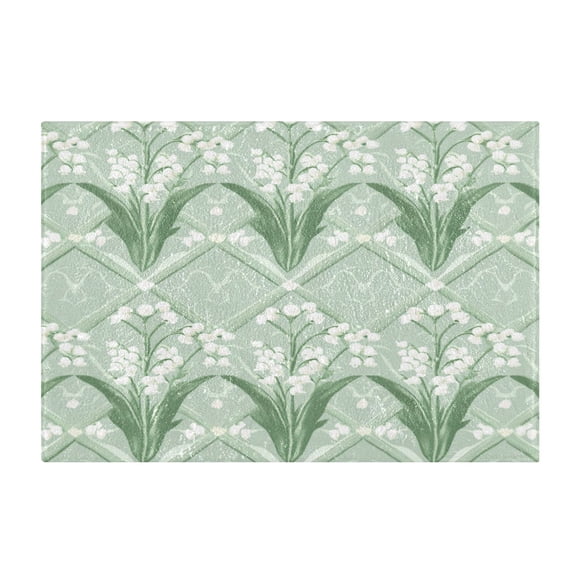 2 Piece Soft Bathroom Rug Set Light Green and White Lily Bath Mat and U-Shaped Toilet Contour Rug (16"x24"+20"x24")