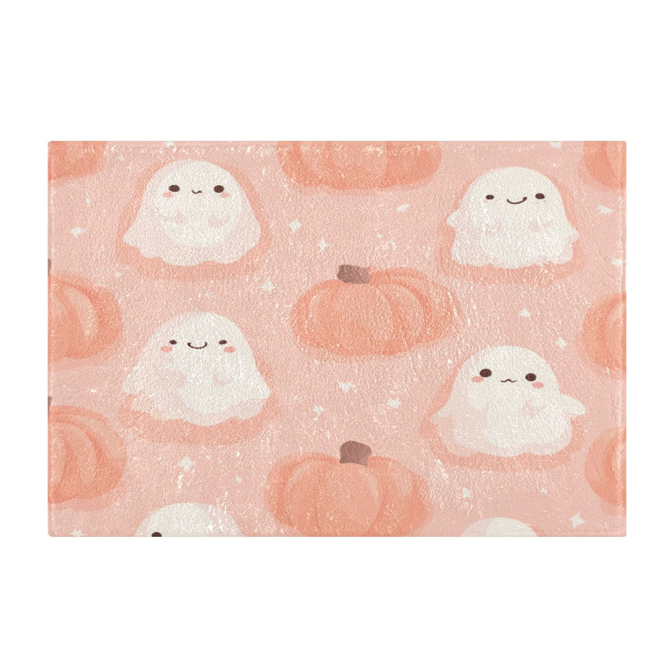 2 Piece Soft Bathroom Rug Set Light Pink Ghosts and Pumpkins Bath Mat ...