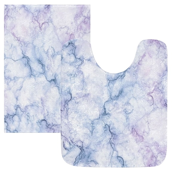 2 Piece Soft Bathroom Rug Set Light Purple and Blue Marble Bath Mat and U-Shaped Toilet Contour Rug (16"x24" 20"x24")