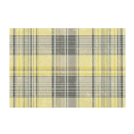 2 Piece Soft Bathroom Rug Set Light Yellow and Grey Tartan Bath Mat and U-Shaped Toilet Contour Rug (16"x24"+20"x24")