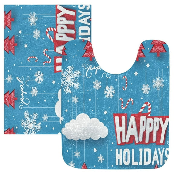 2 Piece Soft Bathroom Rug Set Merry Christmas Background Bath Mat and U-Shaped Toilet Contour Rug (16"x24" 20"x24")