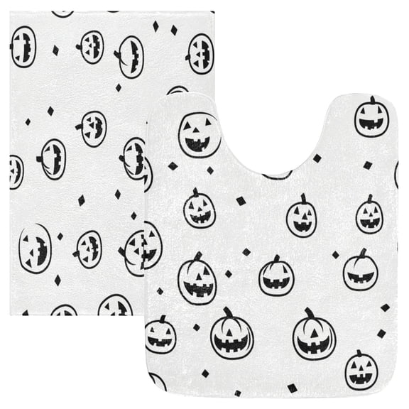 2 Piece Soft Bathroom Rug Set Minimalist Halloween Pattern Bath Mat and U-Shaped Toilet Contour Rug (16"x24" 20"x24")