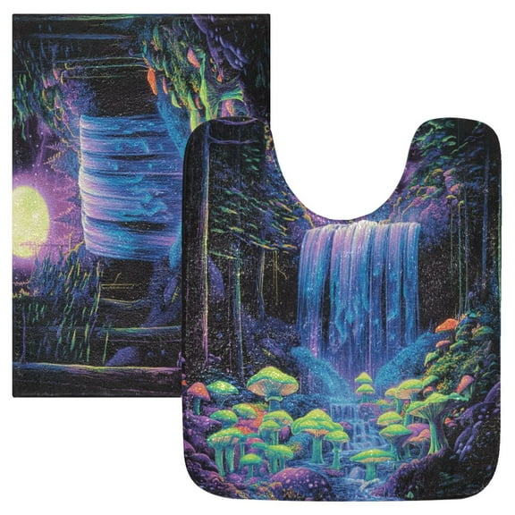 2 Piece Soft Bathroom Rug Set Neon Oversized Waterfall Bath Mat and U-Shaped Toilet Contour Rug (16"x24" 20"x24")