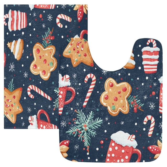 2 Piece Soft Bathroom Rug Set New Year's Pattern Bath Mat and U-Shaped Toilet Contour Rug (16"x24" 20"x24")