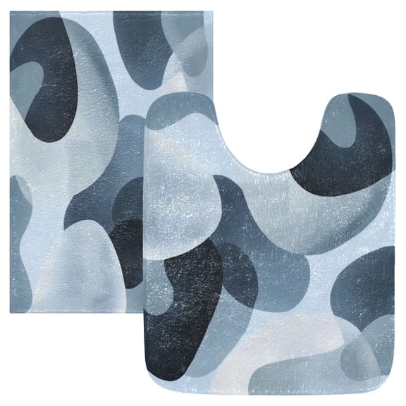2 Piece Soft Bathroom Rug Set Off-white Circular Pattern Bath Mat and U-Shaped Toilet Contour Rug (16"x24" 20"x24")