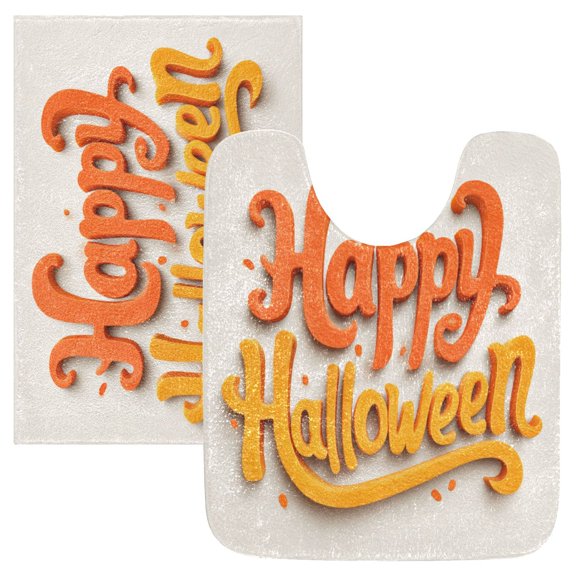2 Piece Soft Bathroom Rug Set Orange Halloween Font Bath Mat and U-Shaped Toilet Contour Rug (16"x24" 20"x24")