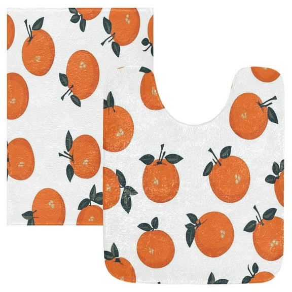 2 Piece Soft Bathroom Rug Set Orange Persimmon Bath Mat and U-Shaped Toilet Contour Rug (16"x24"+20"x24")