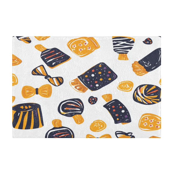 2 Piece Soft Bathroom Rug Set Orange and Black Halloween Candies Bath Mat and U-Shaped Toilet Contour Rug (16"x24"+20"x24")