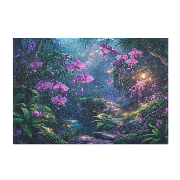 2 Piece Soft Bathroom Rug Set Orchid Forest Scene Bath Mat and U-Shaped Toilet Contour Rug (16"x24"+20"x24")