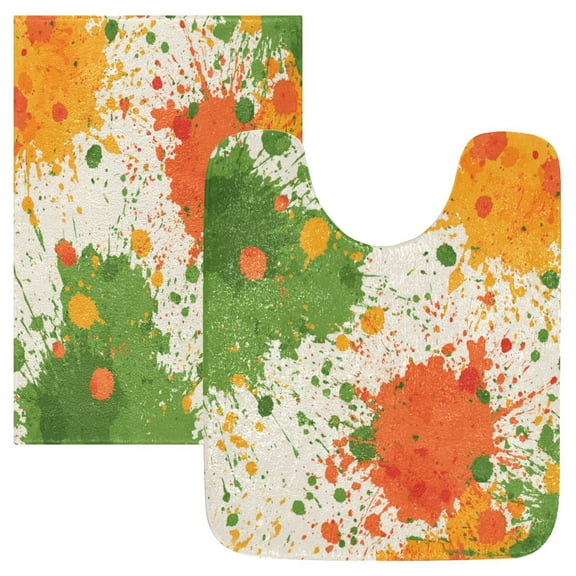 2 Piece Soft Bathroom Rug Set Paint Splatter Pattern Bath Mat and U-Shaped Toilet Contour Rug (16"x24" 20"x24")