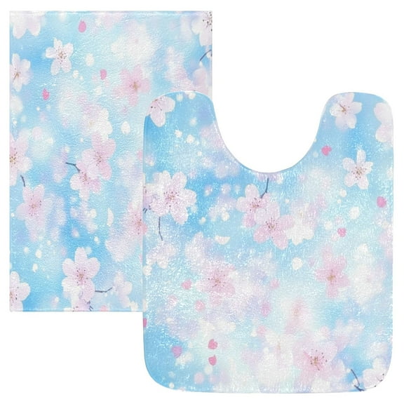 2 Piece Soft Bathroom Rug Set Pastel Blossoms Bath Mat and U-Shaped Toilet Contour Rug (16"x24"+20"x24")