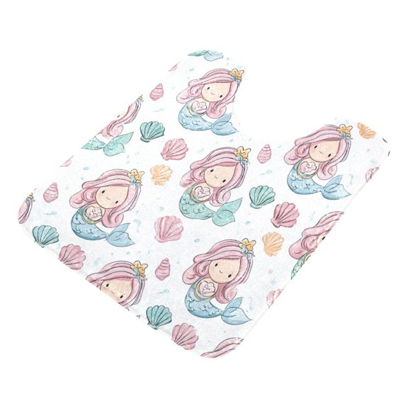 2 Piece Soft Bathroom Rug Set Pastel Colors Mermaid Bath Mat and U-Shaped Toilet Contour Rug (16"x24"+20"x24")
