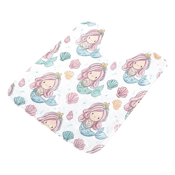 Soft Bathroom Rug Set Pastel Colors Mermaid Bath Mat and U-Shaped Toilet Contour Rug (16"x24"+20"x24")