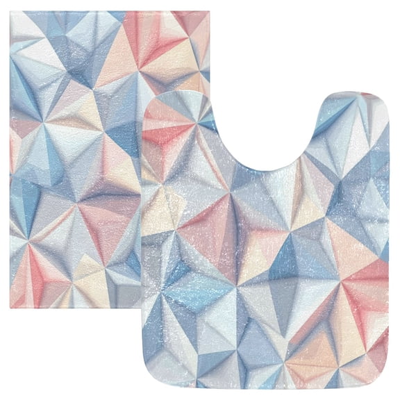 2 Piece Soft Bathroom Rug Set Pastel Geometric Pattern Bath Mat and U-Shaped Toilet Contour Rug (16"x24" 20"x24")