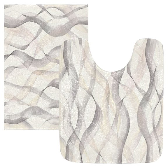2 Piece Soft Bathroom Rug Set Pastel Thin Lines Bath Mat and U-Shaped Toilet Contour Rug (16"x24" 20"x24")