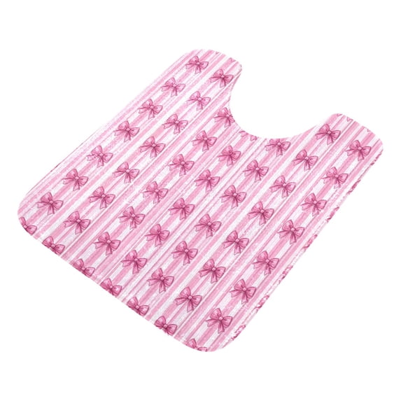 2 Piece Soft Bathroom Rug Set Pink Bows Bath Mat and U-Shaped Toilet Contour Rug (16"x24"+20"x24")