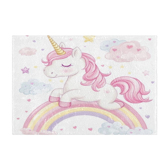 2 Piece Soft Bathroom Rug Set Pink Mane and Golden Unicorn Bath Mat and U-Shaped Toilet Contour Rug (16"x24"+20"x24")
