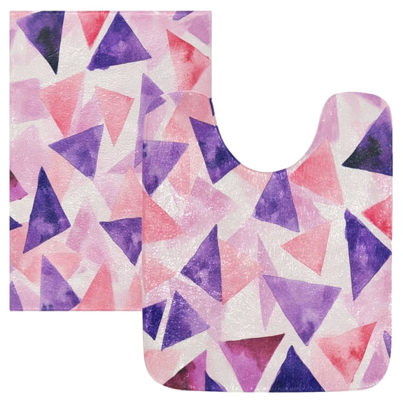 2 Piece Soft Bathroom Rug Set Pink Triangles Bath Mat and U-Shaped Toilet Contour Rug (16"x24" 20"x24")