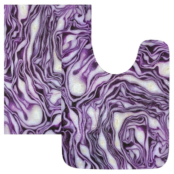2 Piece Soft Bathroom Rug Set Purple Color Texture Bath Mat and U-Shaped Toilet Contour Rug (16"x24" 20"x24")