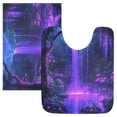 thumbnail image 1 of 2 Piece Soft Bathroom Rug Set Purple Neon Waterfall Bath Mat and U-Shaped Toilet Contour Rug (16"x24"+20"x24"), 1 of 7