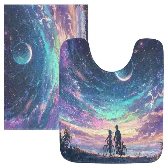 2 Piece Soft Bathroom Rug Set Rainbow Sky Background Bath Mat and U-Shaped Toilet Contour Rug (16"x24" 20"x24")