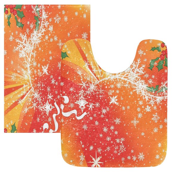 2 Piece Soft Bathroom Rug Set Red Background with Snowflakes Bath Mat and U-Shaped Toilet Contour Rug (16"x24" 20"x24")