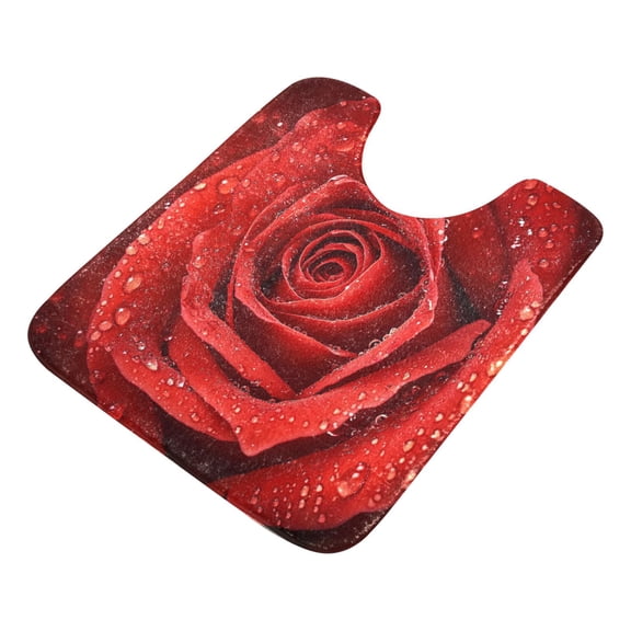 Soft Bathroom Rug Set Red Roses Bath Mat and U-Shaped Toilet Contour Rug (16"x24" 20"x24")