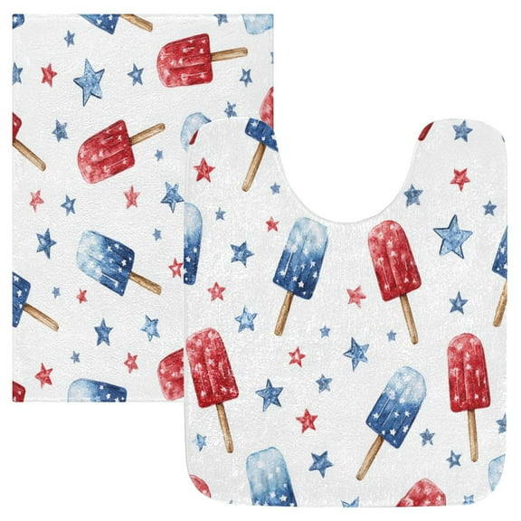 2 Piece Soft Bathroom Rug Set Red and Blue Popsicle Bath Mat and U-Shaped Toilet Contour Rug (16"x24" 20"x24")
