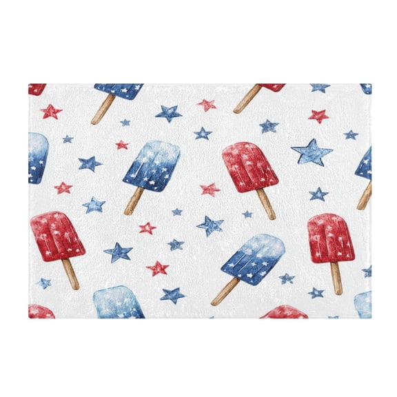 2 Piece Soft Bathroom Rug Set Red and Blue Popsicle Bath Mat and U-Shaped Toilet Contour Rug (16"x24"+20"x24")