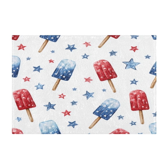 2 Piece Soft Bathroom Rug Set Red and Blue Popsicle Bath Mat and U-Shaped Toilet Contour Rug (16"x24"+20"x24")