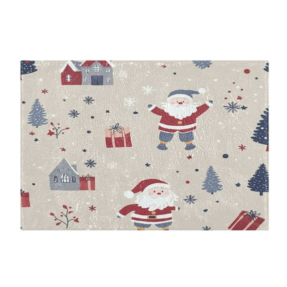 2 Piece Soft Bathroom Rug Set Santa Claus Presents and Houses Bath Mat and U-Shaped Toilet Contour Rug (16"x24"+20"x24")