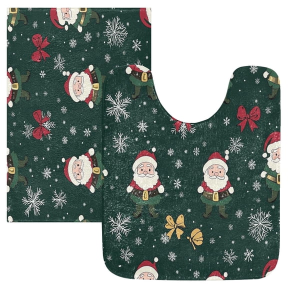 2 Piece Soft Bathroom Rug Set Santa Claus and Bows Bath Mat and U-Shaped Toilet Contour Rug (16"x24" 20"x24")