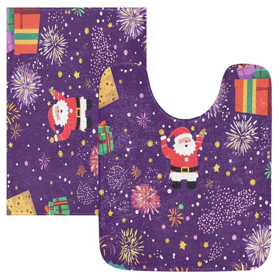 2 Piece Soft Bathroom Rug Set Santa Claus with Gifts Bath Mat and U-Shaped Toilet Contour Rug (16"x24" 20"x24")
