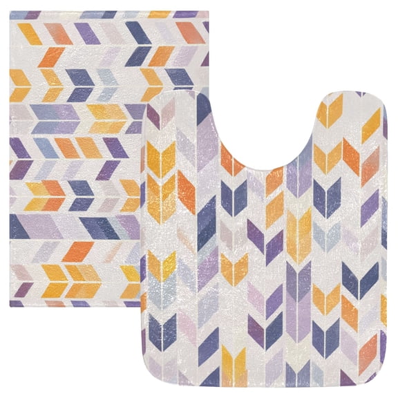 2 Piece Soft Bathroom Rug Set Shape Of Lavender Arrow Bath Mat and U-Shaped Toilet Contour Rug (16"x24" 20"x24")