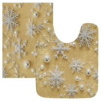 2 Piece Soft Bathroom Rug Set Silver Color Snowflakes Bath Mat and U-Shaped Toilet Contour Rug (16"x24" 20"x24")