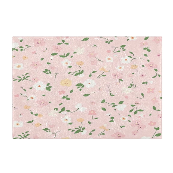Soft Bathroom Rug Set Small Floral Pastel Pink Background Bath Mat and U-Shaped Toilet Contour Rug (16"x24"+20"x24")