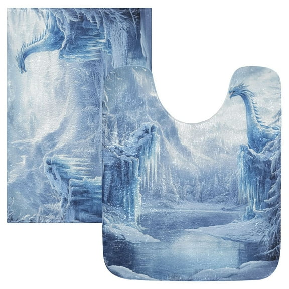 2 Piece Soft Bathroom Rug Set Snow-covered Scene Bath Mat and U-Shaped Toilet Contour Rug (16"x24" 20"x24")
