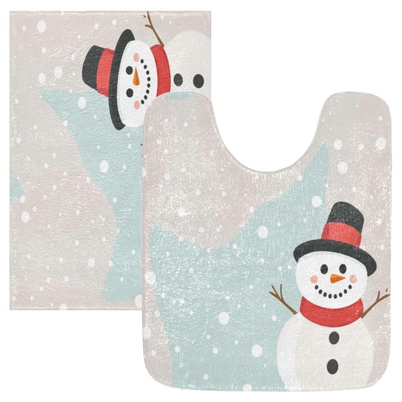 2 Piece Soft Bathroom Rug Set Snowman Bath Mat and U-Shaped Toilet Contour Rug (16"x24" 20"x24")
