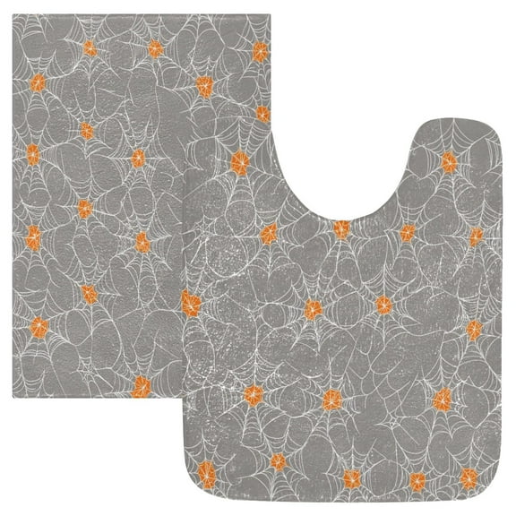 2 Piece Soft Bathroom Rug Set Spider Webs Bath Mat and U-Shaped Toilet Contour Rug (16"x24" 20"x24")