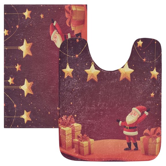 2 Piece Soft Bathroom Rug Set Starry Christmas Background Bath Mat and U-Shaped Toilet Contour Rug (16"x24" 20"x24")