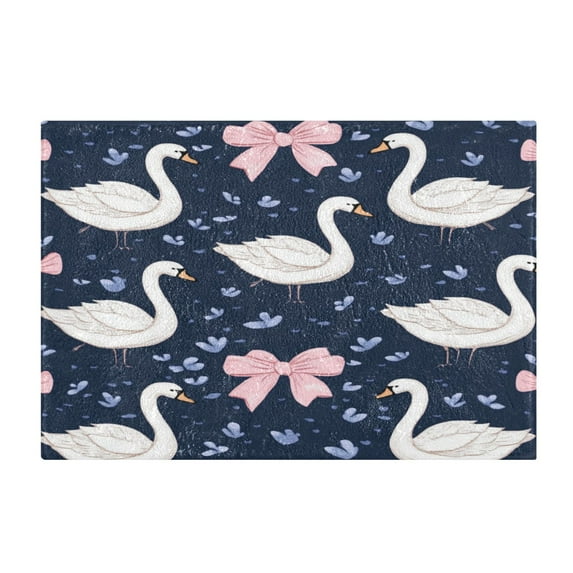 2 Piece Soft Bathroom Rug Set Swans and Pink Bows Bath Mat and U-Shaped Toilet Contour Rug (16"x24"+20"x24")