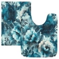 thumbnail image 1 of 2 Piece Soft Bathroom Rug Set Teal Elegant Floral Pattern Bath Mat and U-Shaped Toilet Contour Rug (16"x24"+20"x24"), 1 of 7