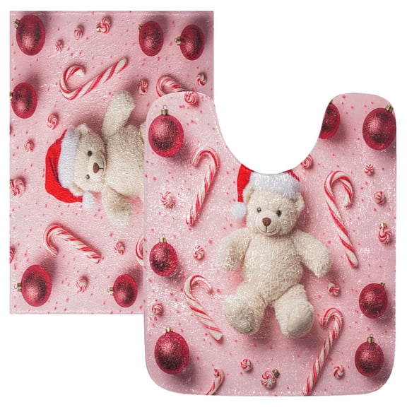 2 Piece Soft Bathroom Rug Set Teddy Bear Bath Mat and U-Shaped Toilet Contour Rug (16"x24" 20"x24")