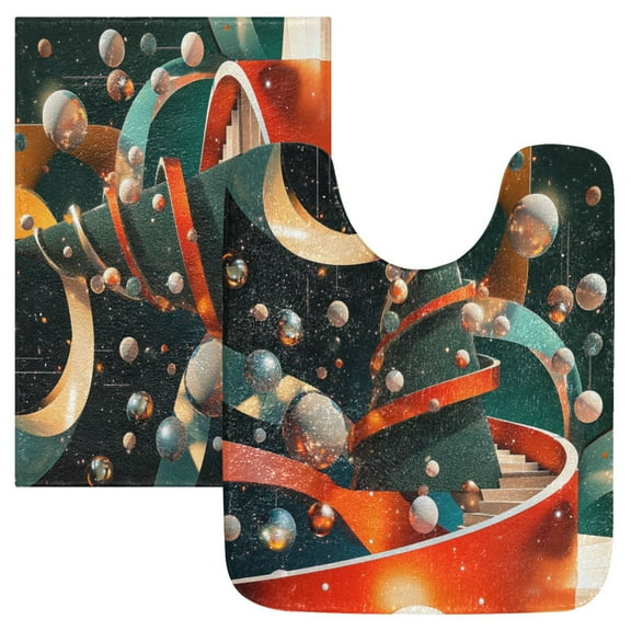 2 Piece Soft Bathroom Rug Set Three-dimensional Christmas Tree Bath Mat and U-Shaped Toilet Contour Rug (16"x24" 20"x24")