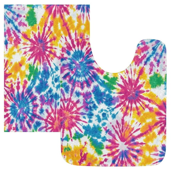 2 Piece Soft Bathroom Rug Set Tie-dye Pattern Bath Mat and U-Shaped Toilet Contour Rug (16"x24" 20"x24")