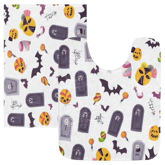 2 Piece Soft Bathroom Rug Set Tombstones Halloween Theme Bath Mat and U-Shaped Toilet Contour Rug (16"x24" 20"x24")