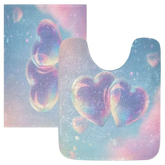 2 Piece Soft Bathroom Rug Set Two Heart-shaped Bubbles Bath Mat and U-Shaped Toilet Contour Rug (16"x24"+20"x24")